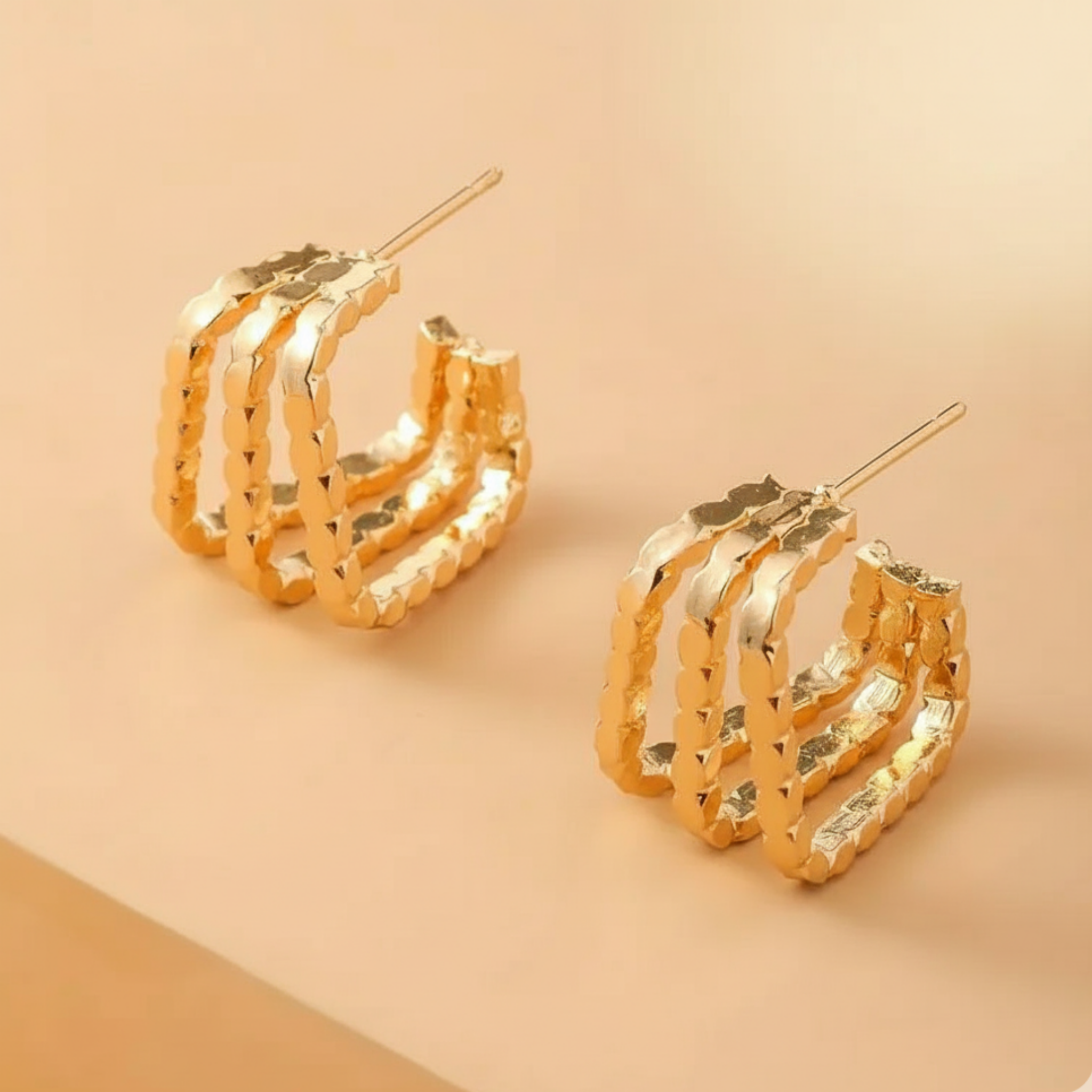 Statement Stacked Gold-Tone Hoop Earrings