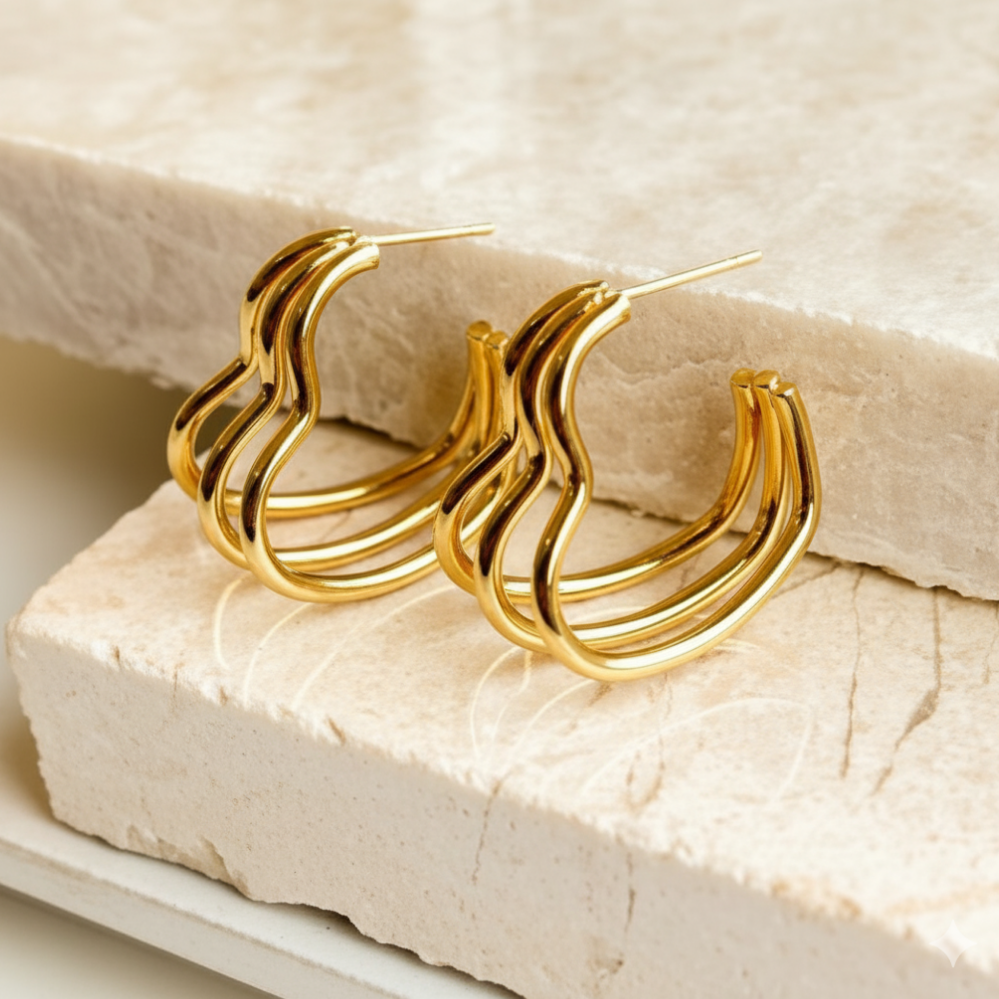 Stylish triple-layered heart-shaped hoop earrings