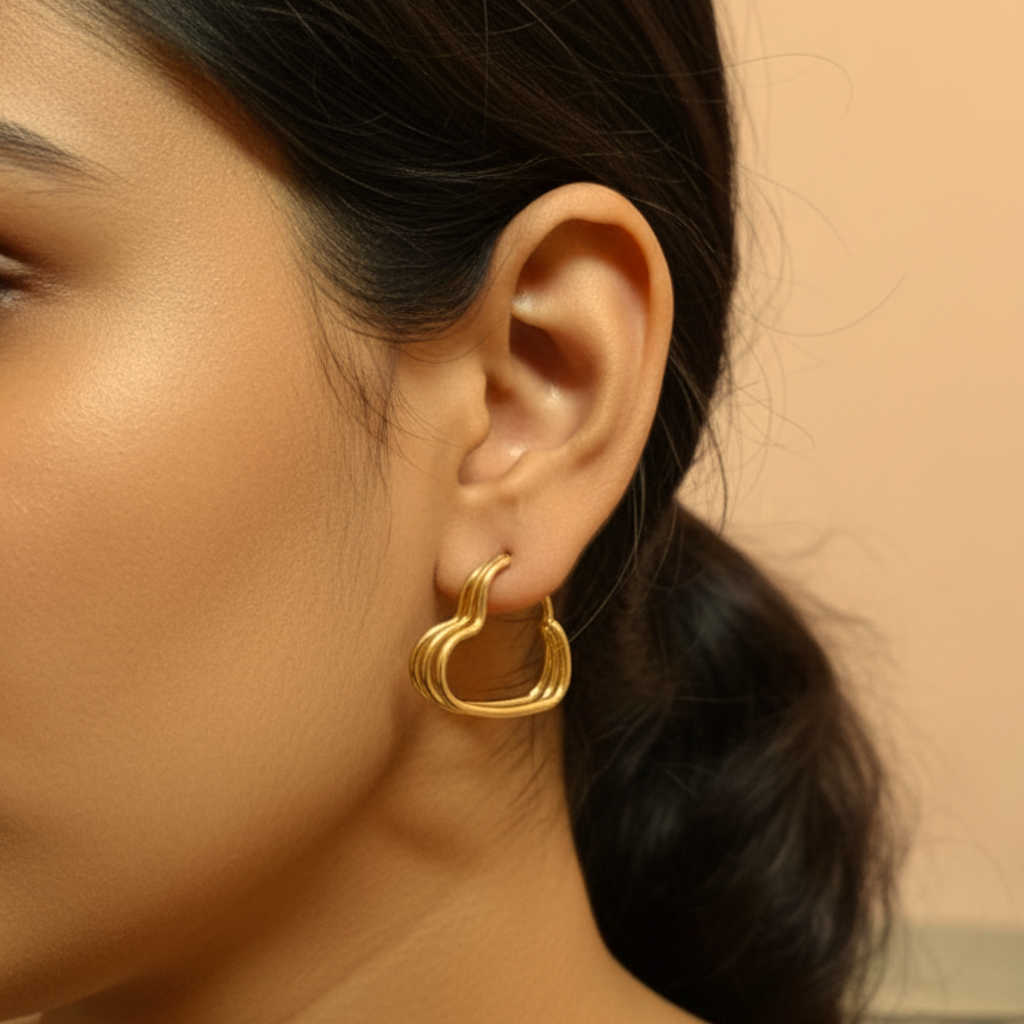 Stylish triple-layered heart-shaped hoop earrings