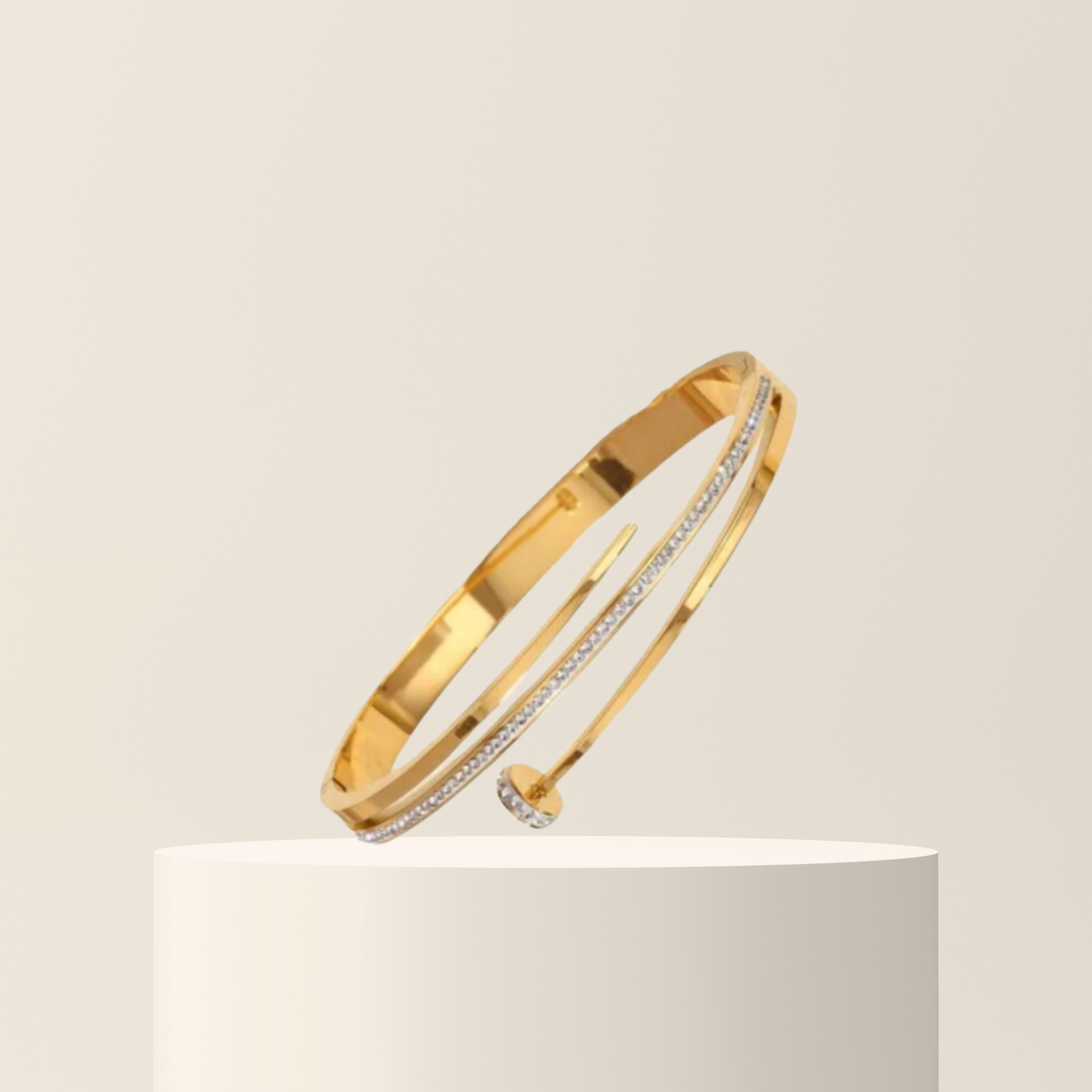 Gold-Toned Nail Cubic Zirconia Studded Gold Bracelet