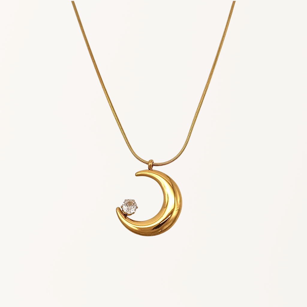 Crescent Moon and Star Pendant With Chain