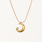 Crescent Moon and Star Pendant With Chain