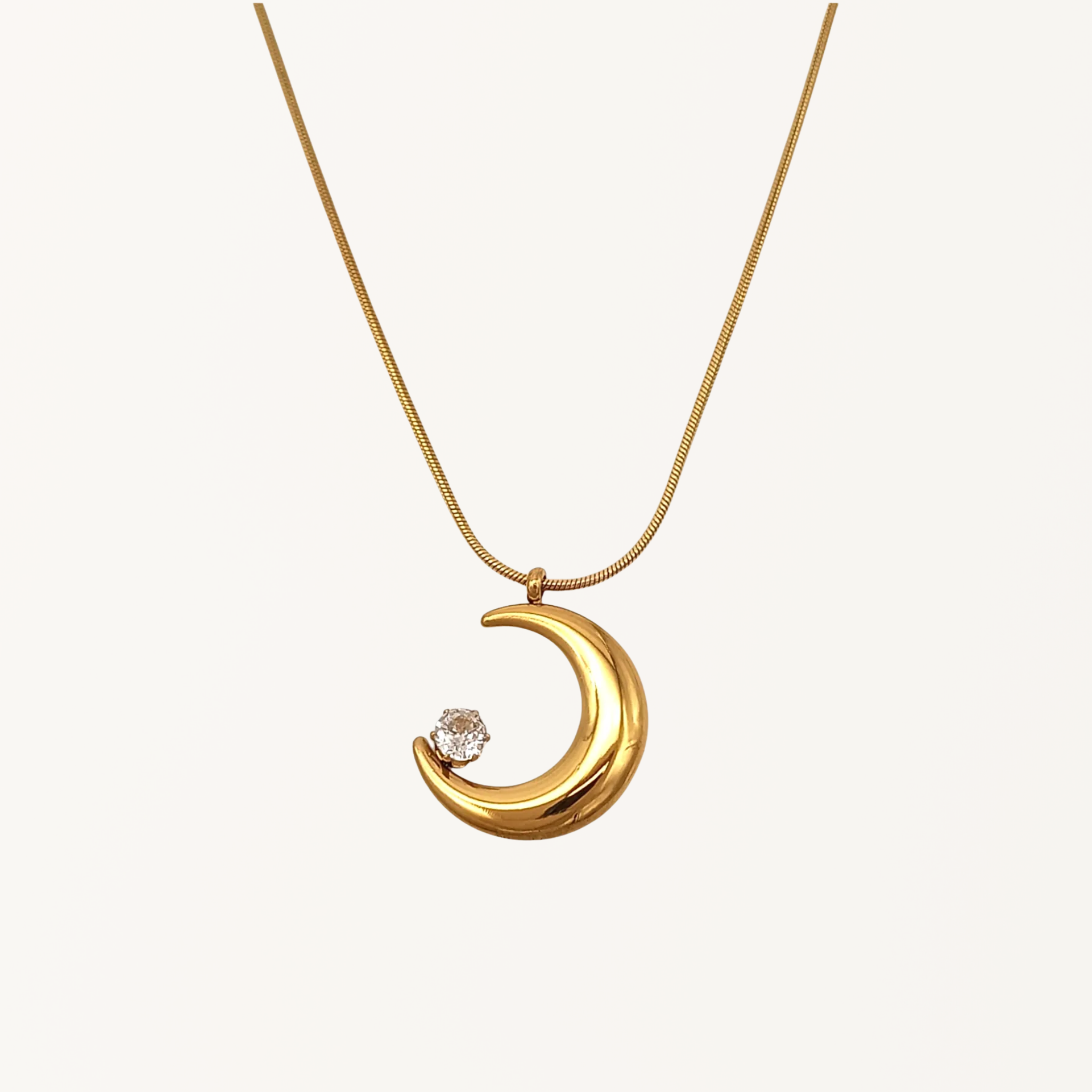 Crescent Moon and Star Pendant With Chain