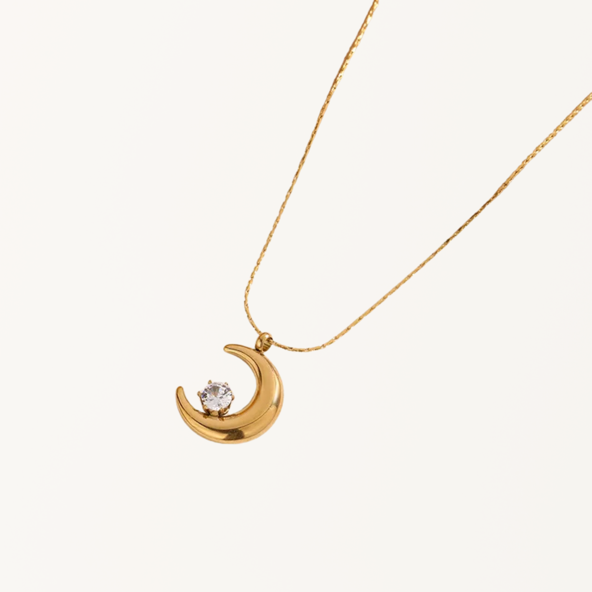 Crescent Moon and Star Pendant With Chain