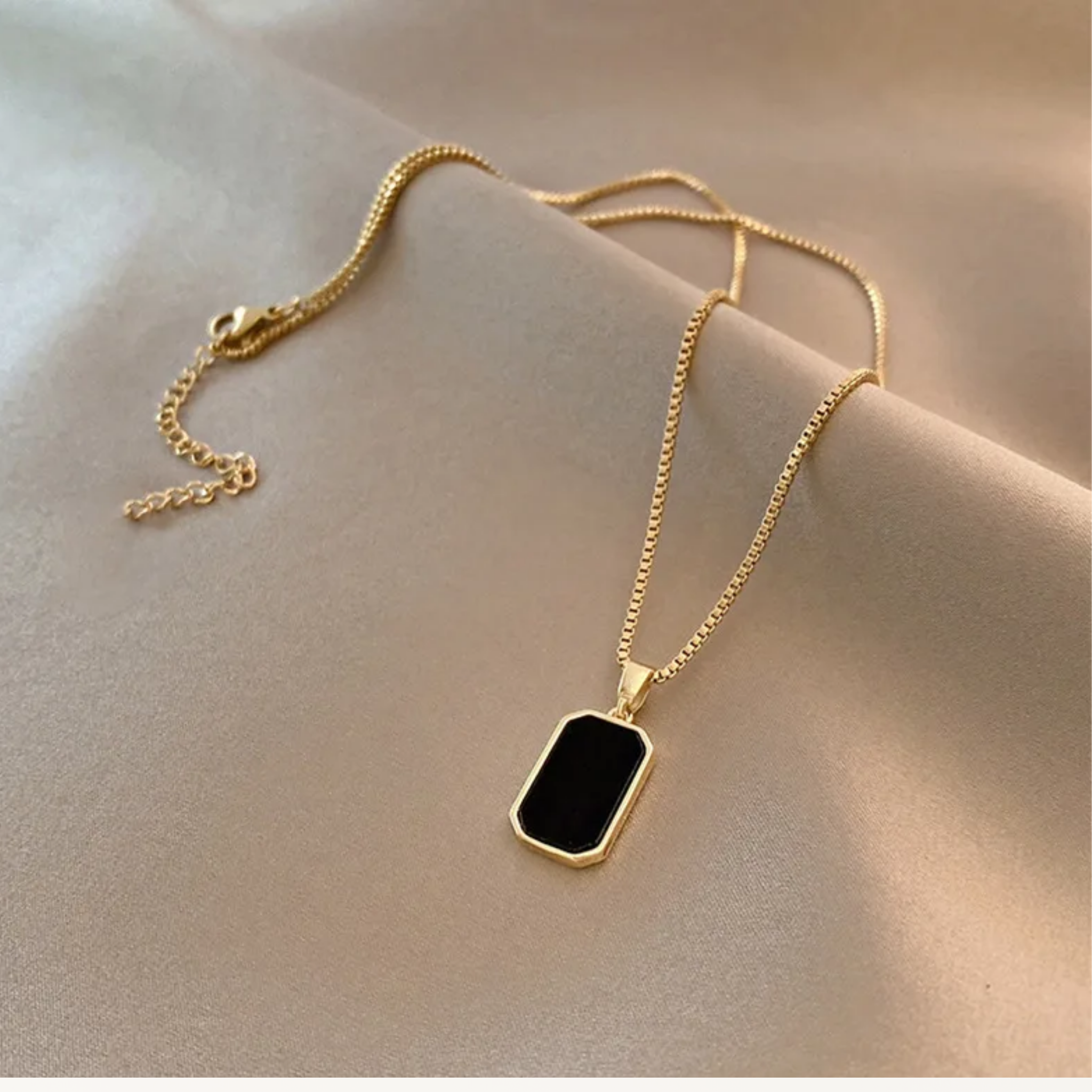 Black Enamel Pendant With Chain