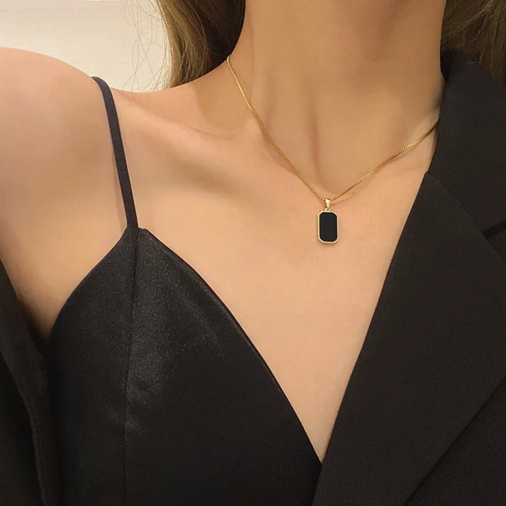 Black Enamel Pendant With Chain
