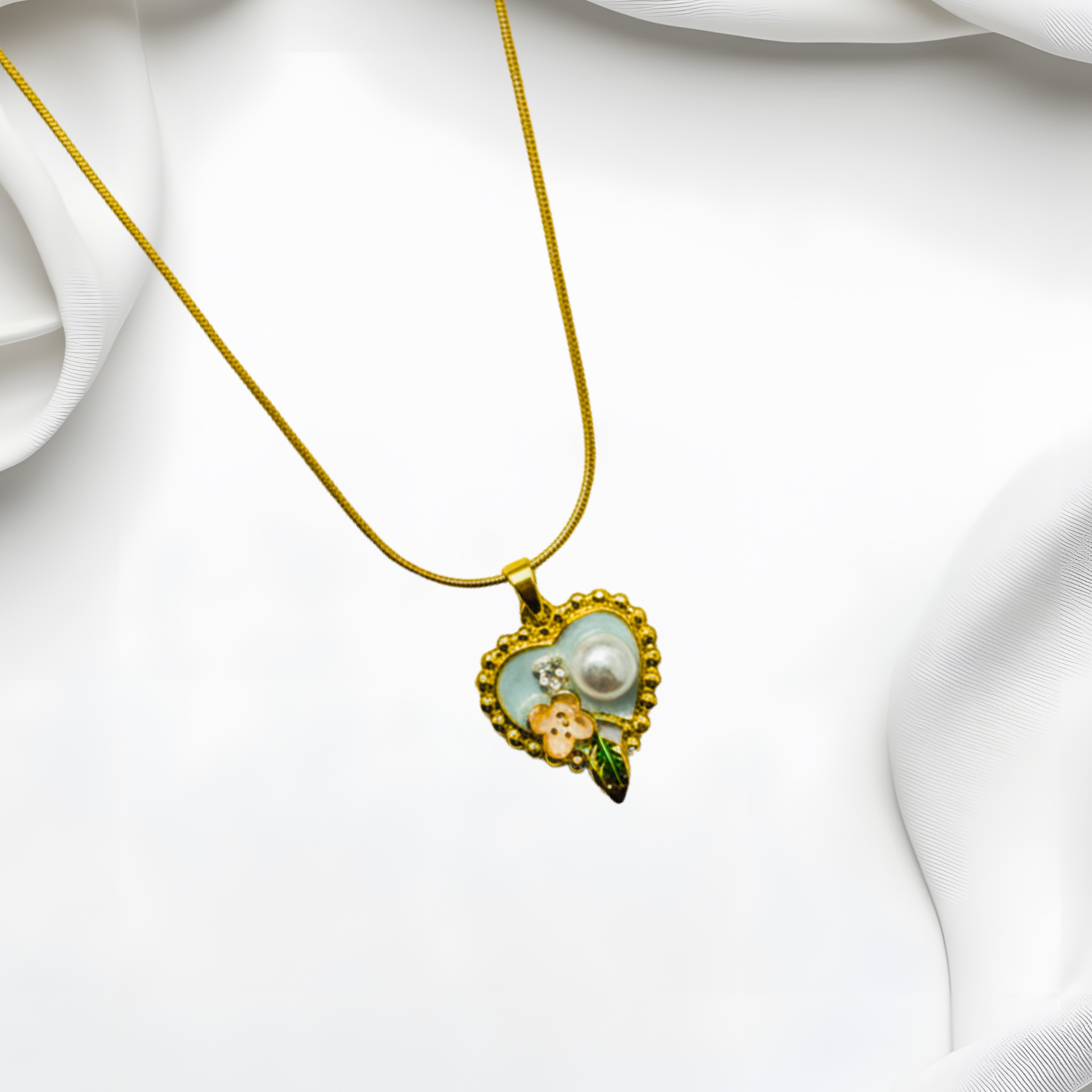 Vintage-Inspired Enamel Heart Pendant with Chain