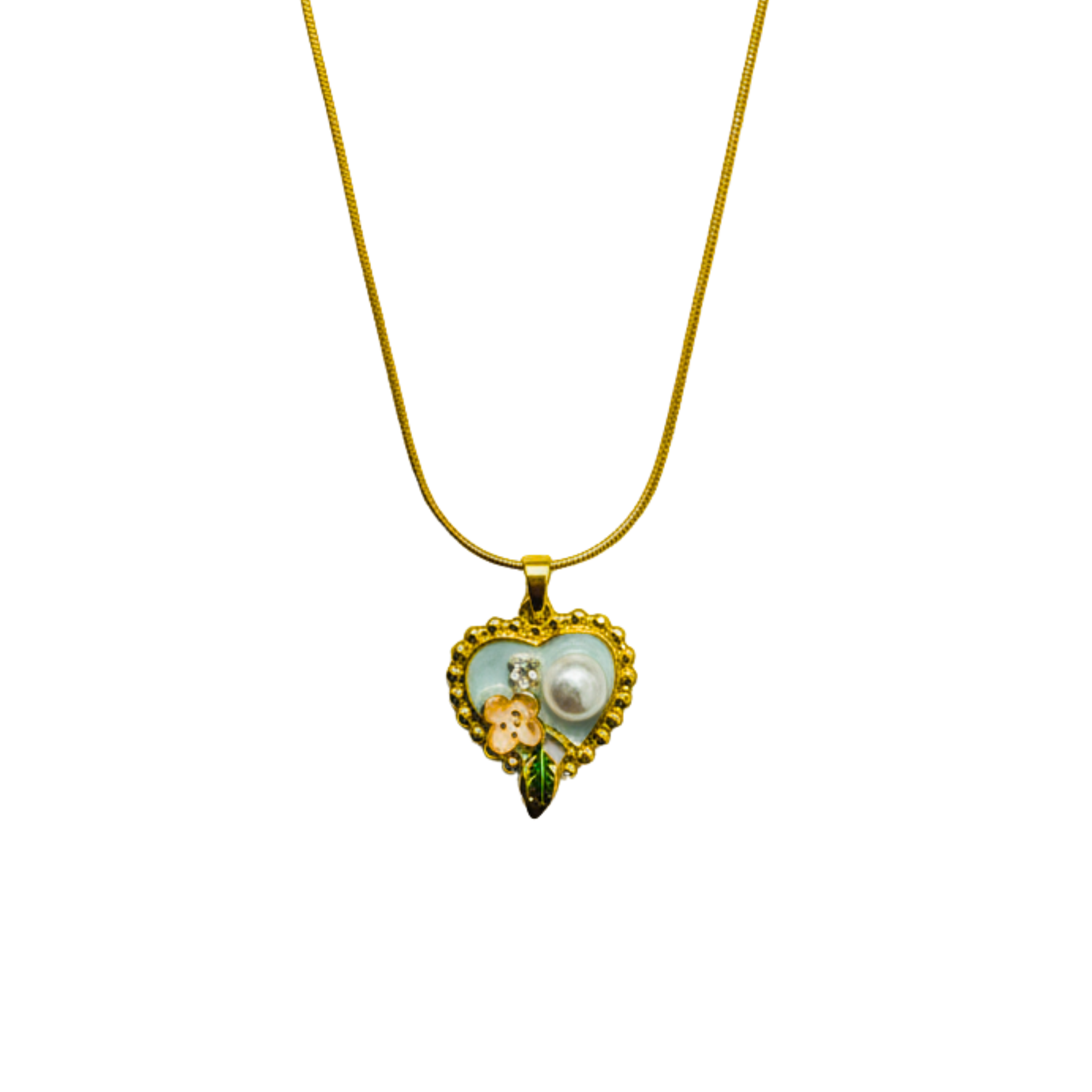 Vintage-Inspired Enamel Heart Pendant with Chain