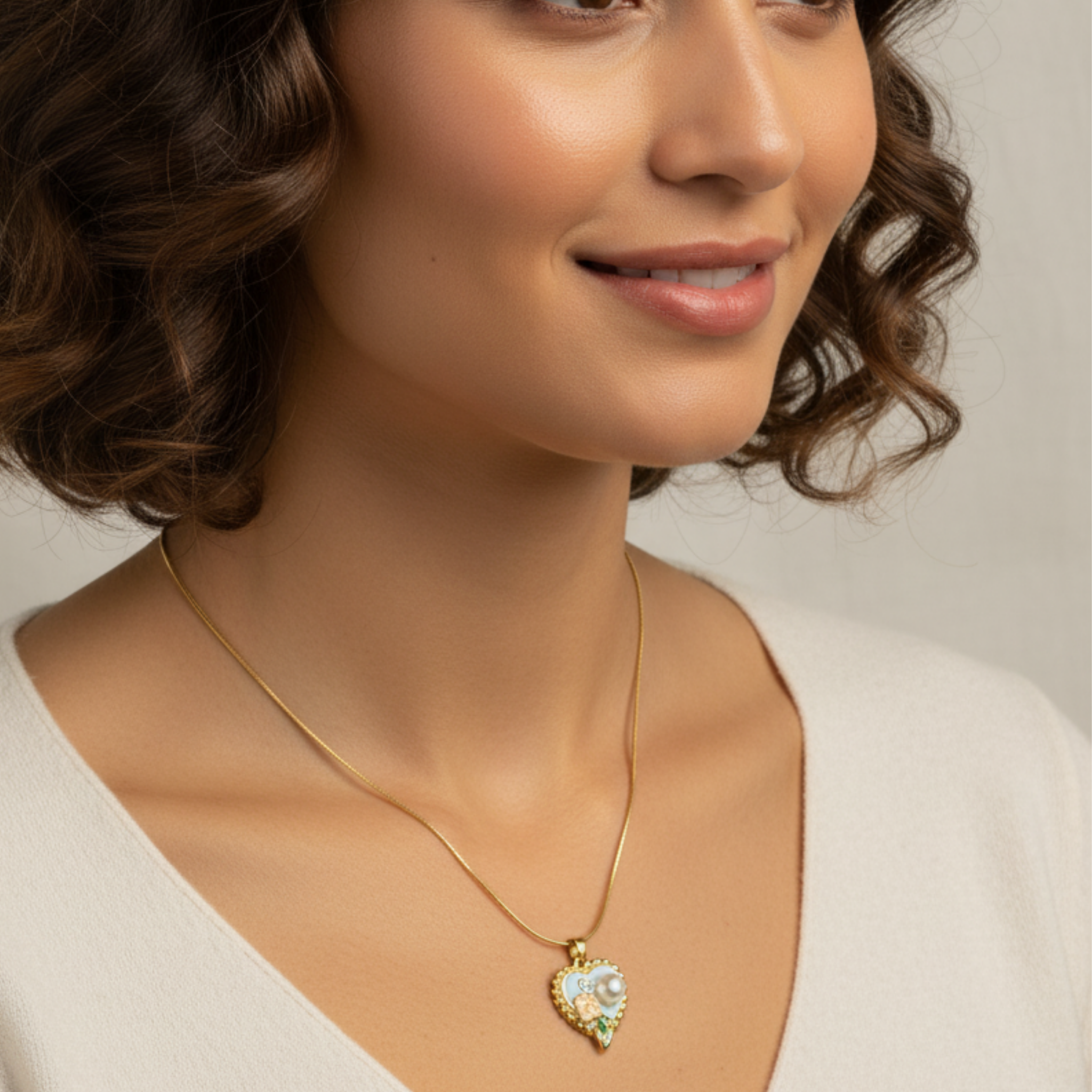 Vintage-Inspired Enamel Heart Pendant with Chain