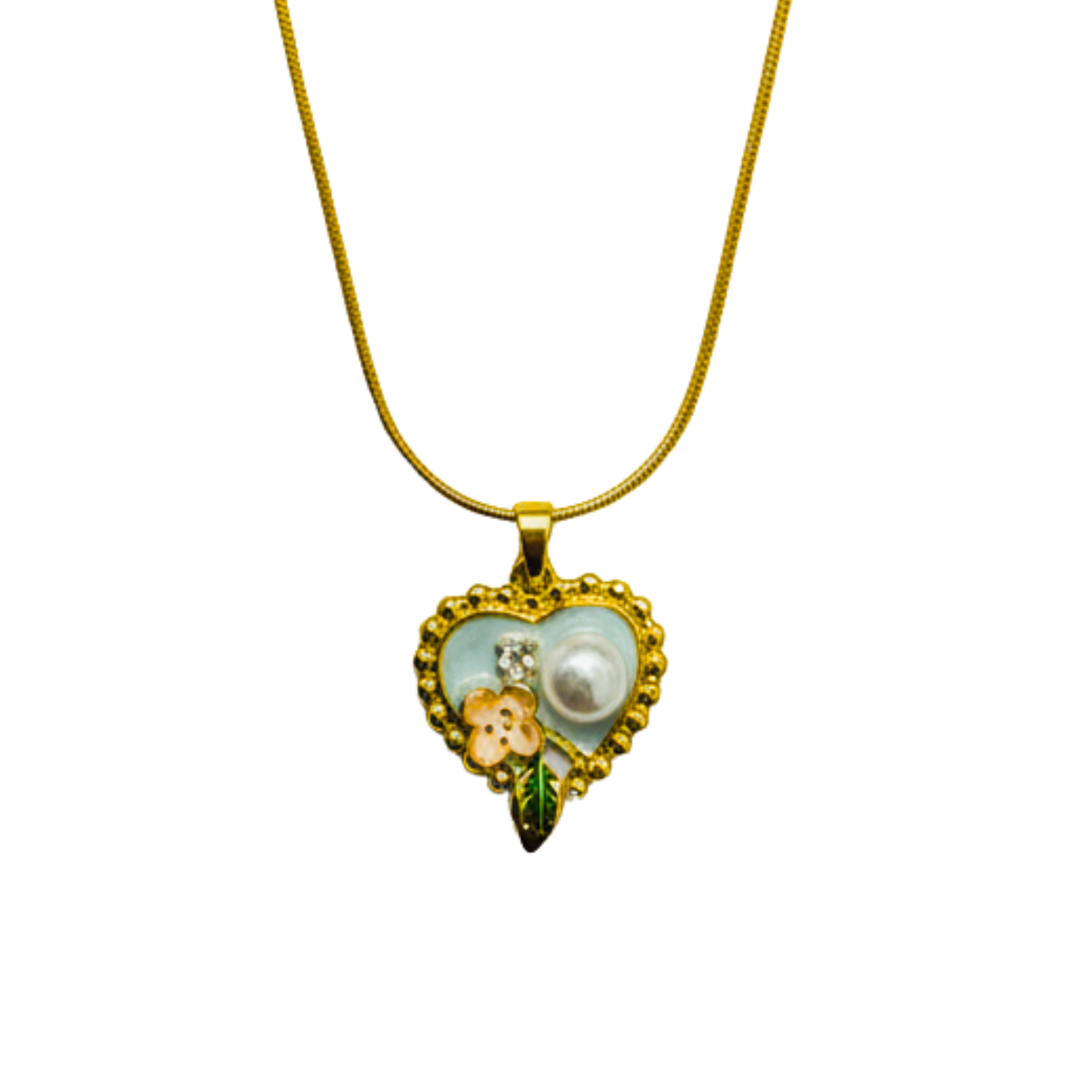 Vintage-Inspired Enamel Heart Pendant with Chain