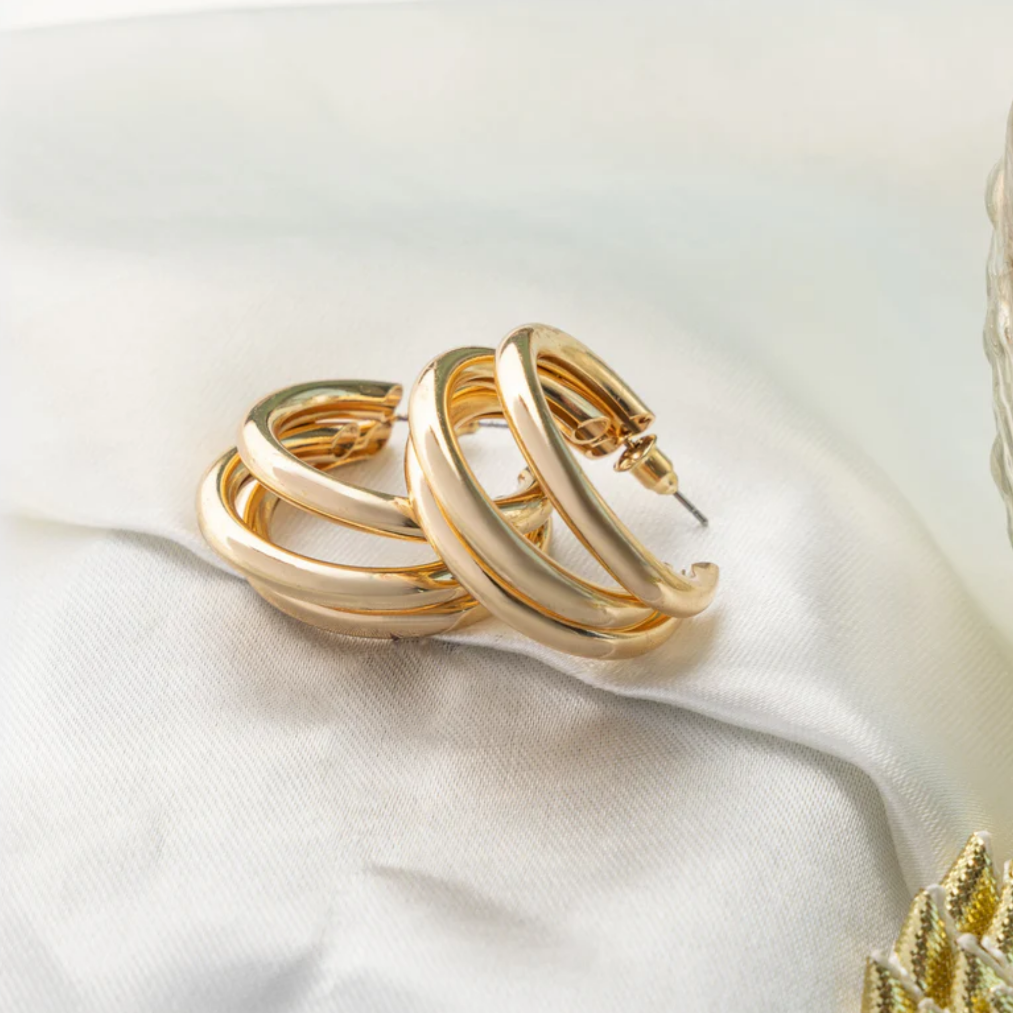 Golden Finish Western Big Triple Hoop Earrings