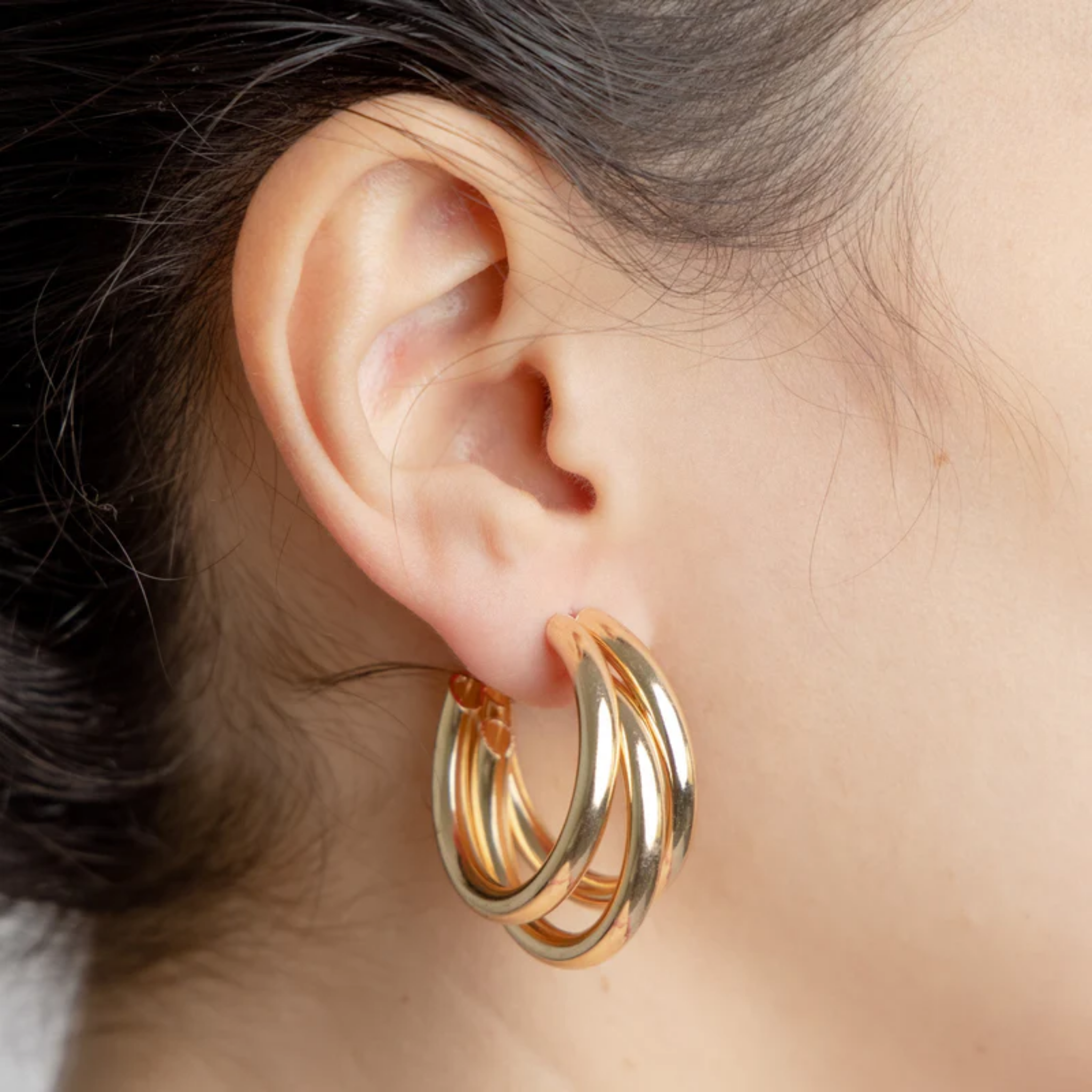 Golden Finish Western Big Triple Hoop Earrings