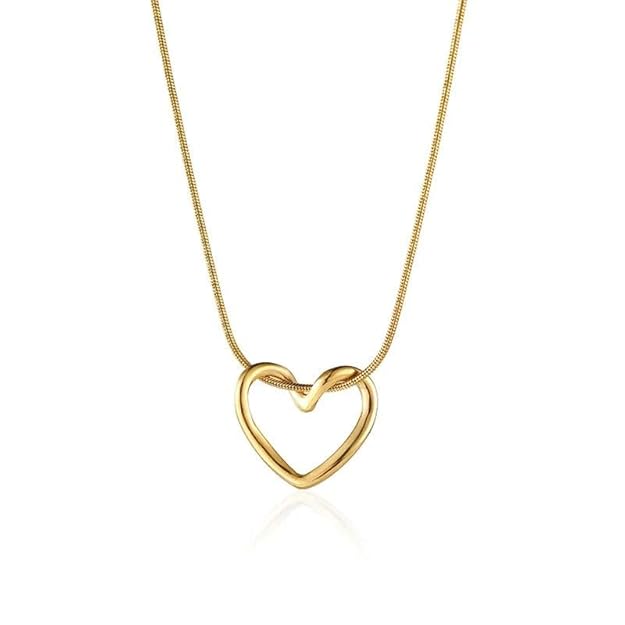 Elegant Simple Heart Shape Stainless Steel 18K Gold Plated Hollow Pendant With chain