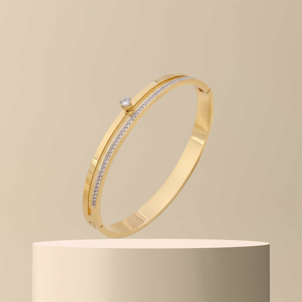 Gold-Plated Anti Tarnish Bracelet with Solitaire & Micro CZ Detailing