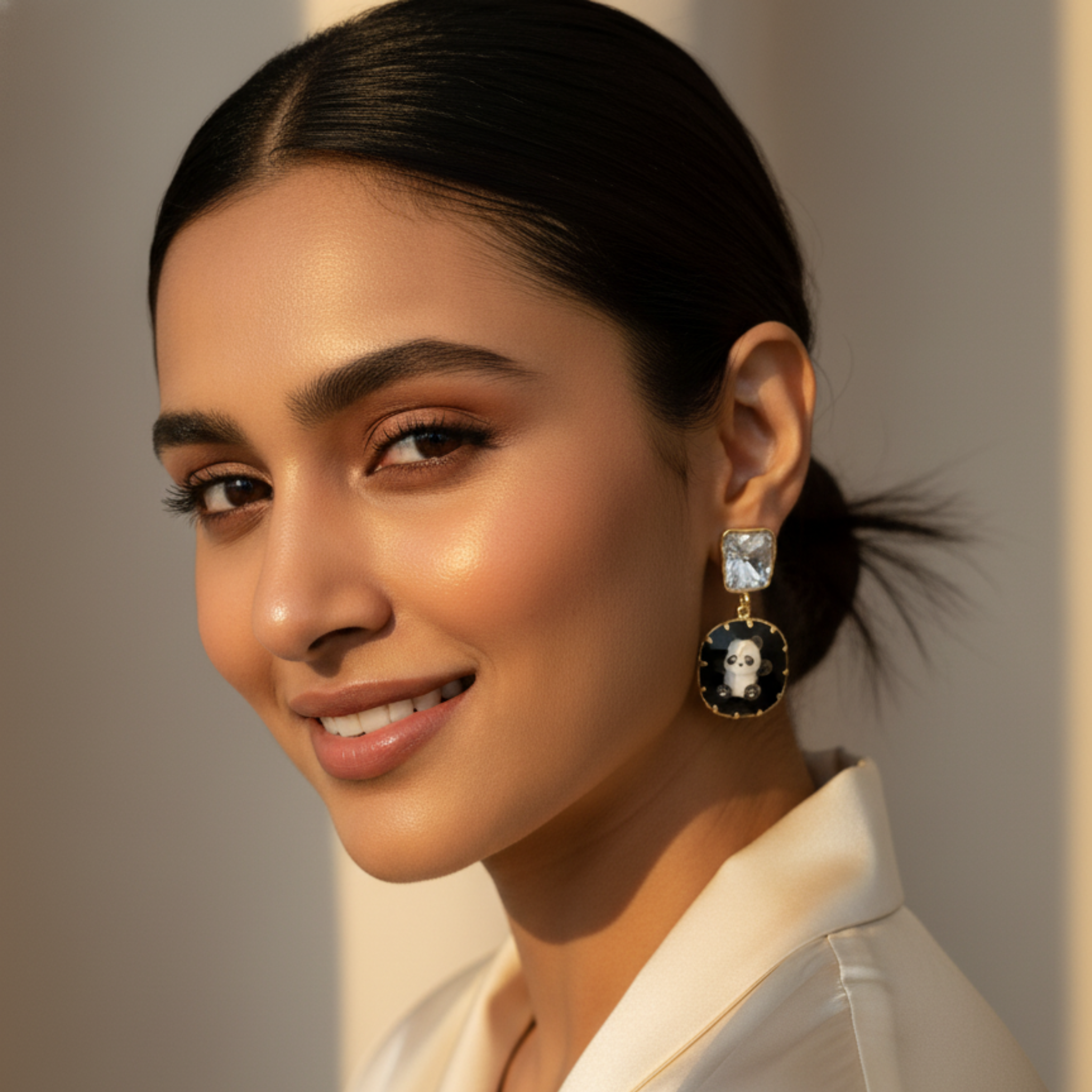 Cute Panda Crystal Drop Earrings