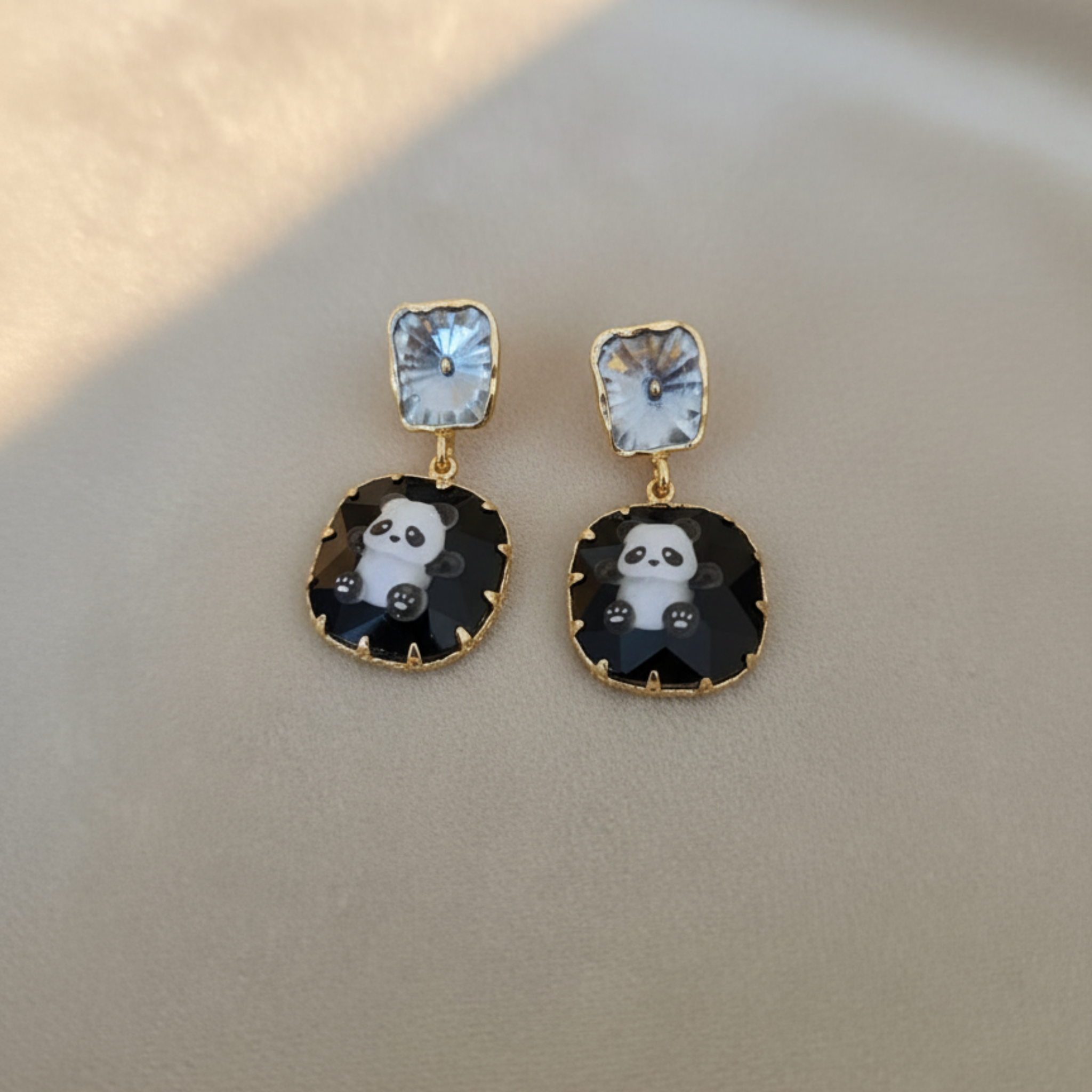 Cute Panda Crystal Drop Earrings