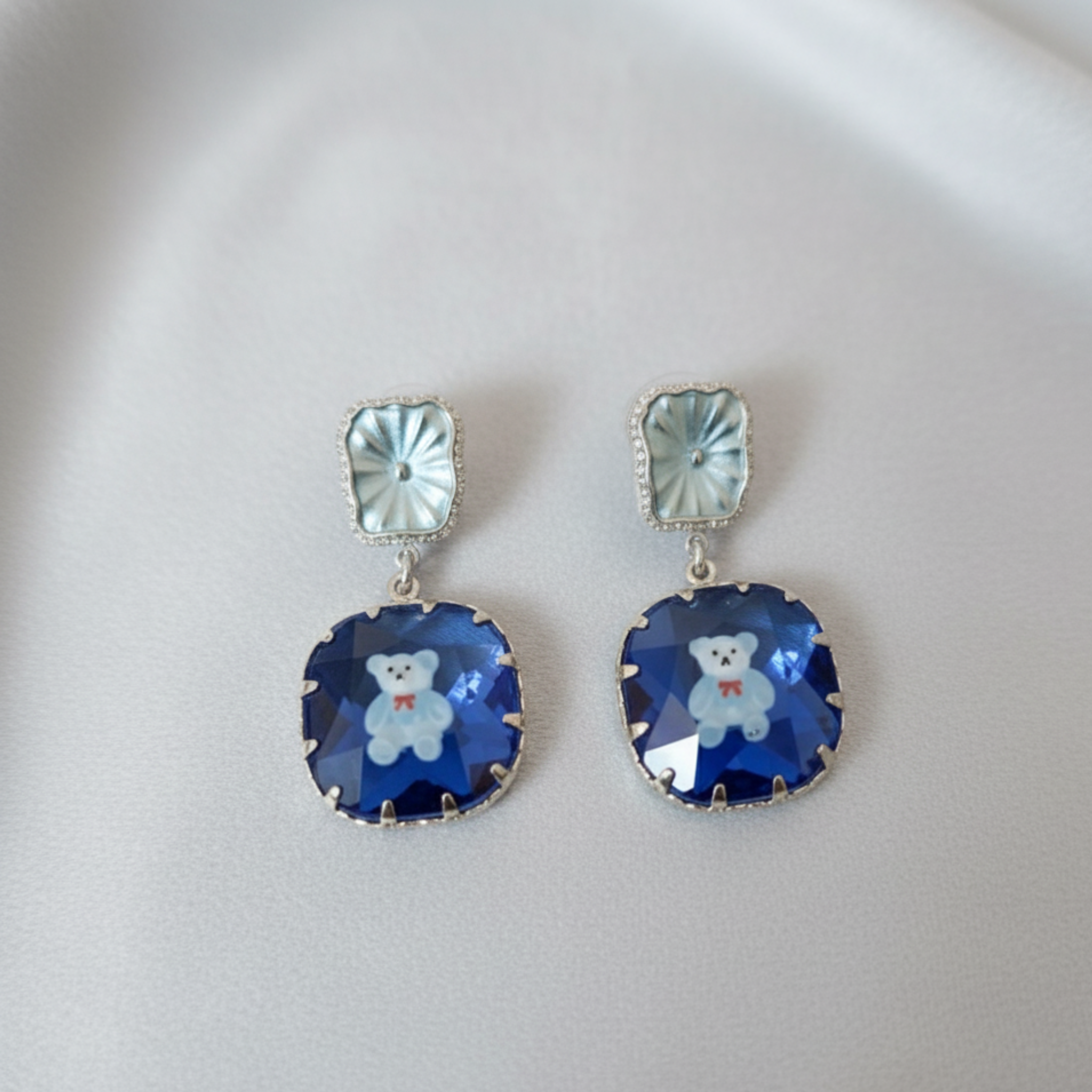 Blue Teddy Charm Earrings