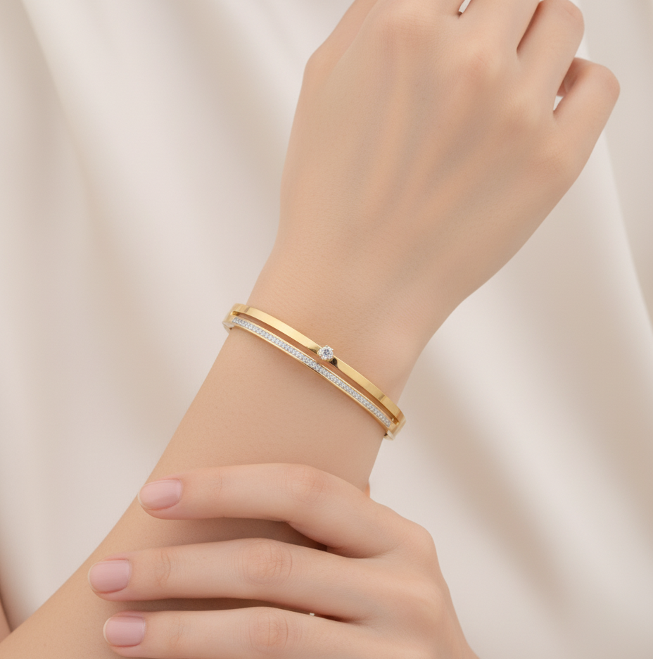 Gold-Plated Anti Tarnish Bracelet with Solitaire & Micro CZ Detailing