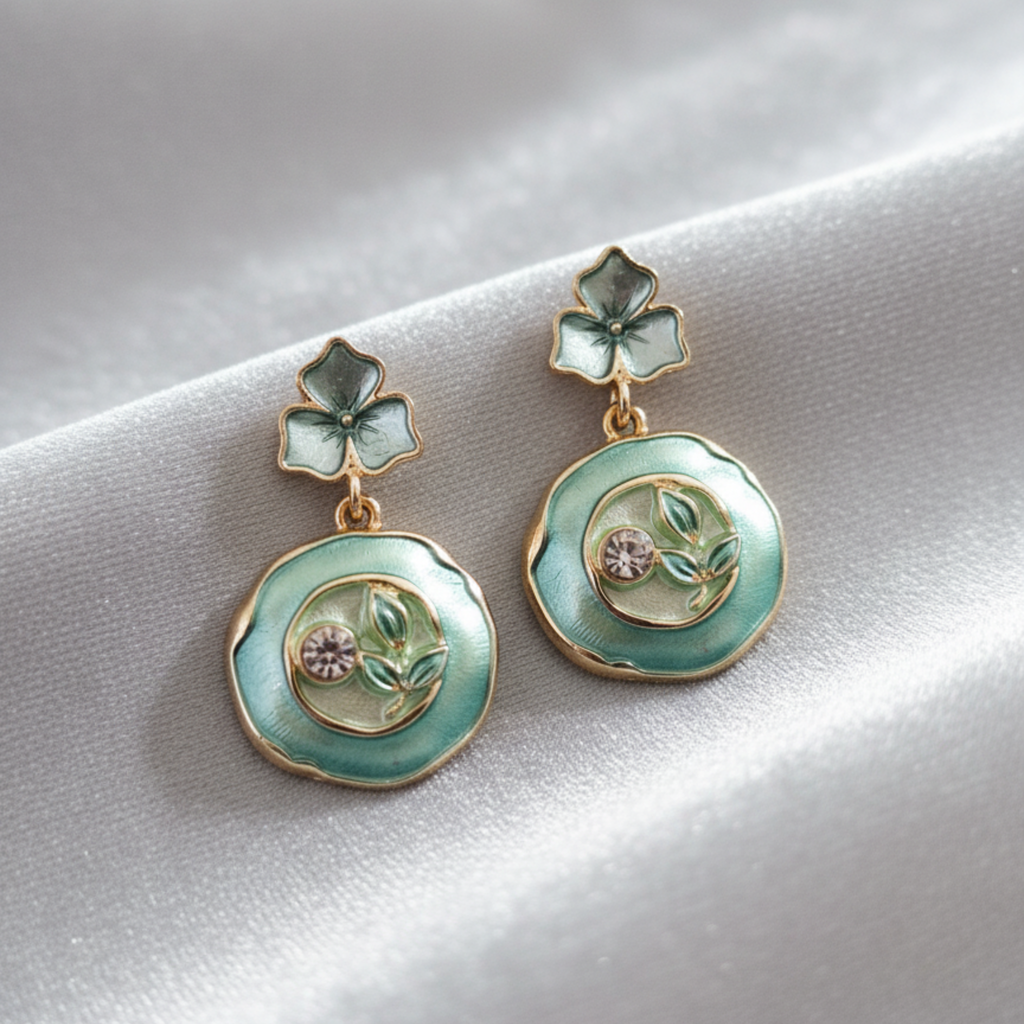 Mint Blossom Enamel Drop Earrings