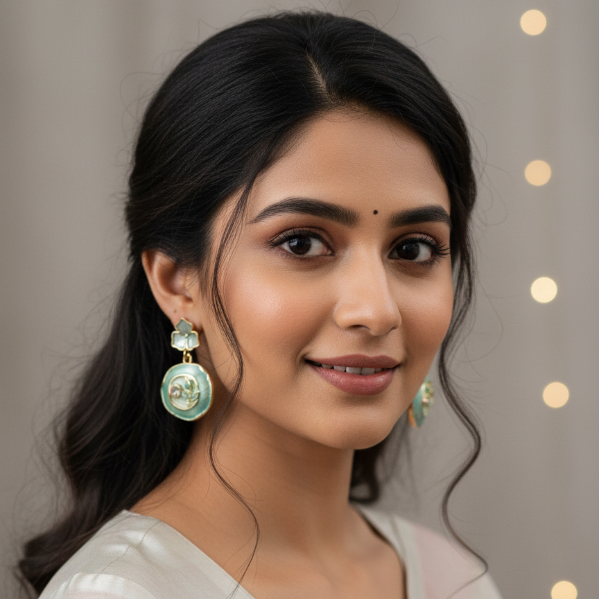 Mint Blossom Enamel Drop Earrings