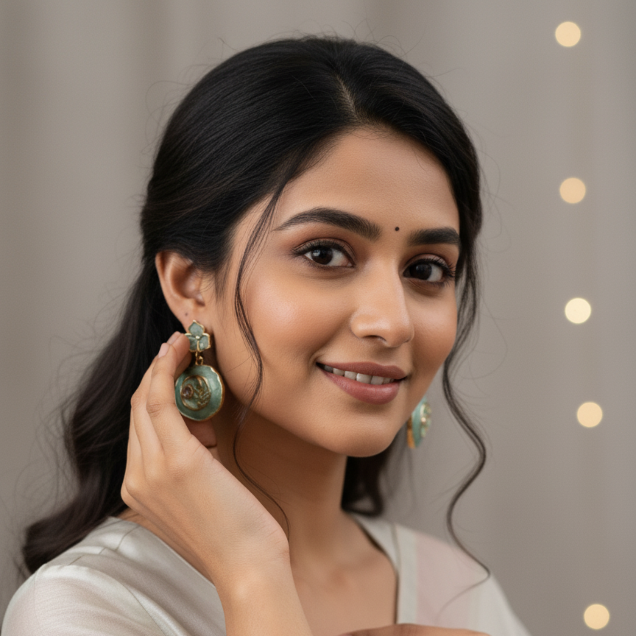 Mint Blossom Enamel Drop Earrings