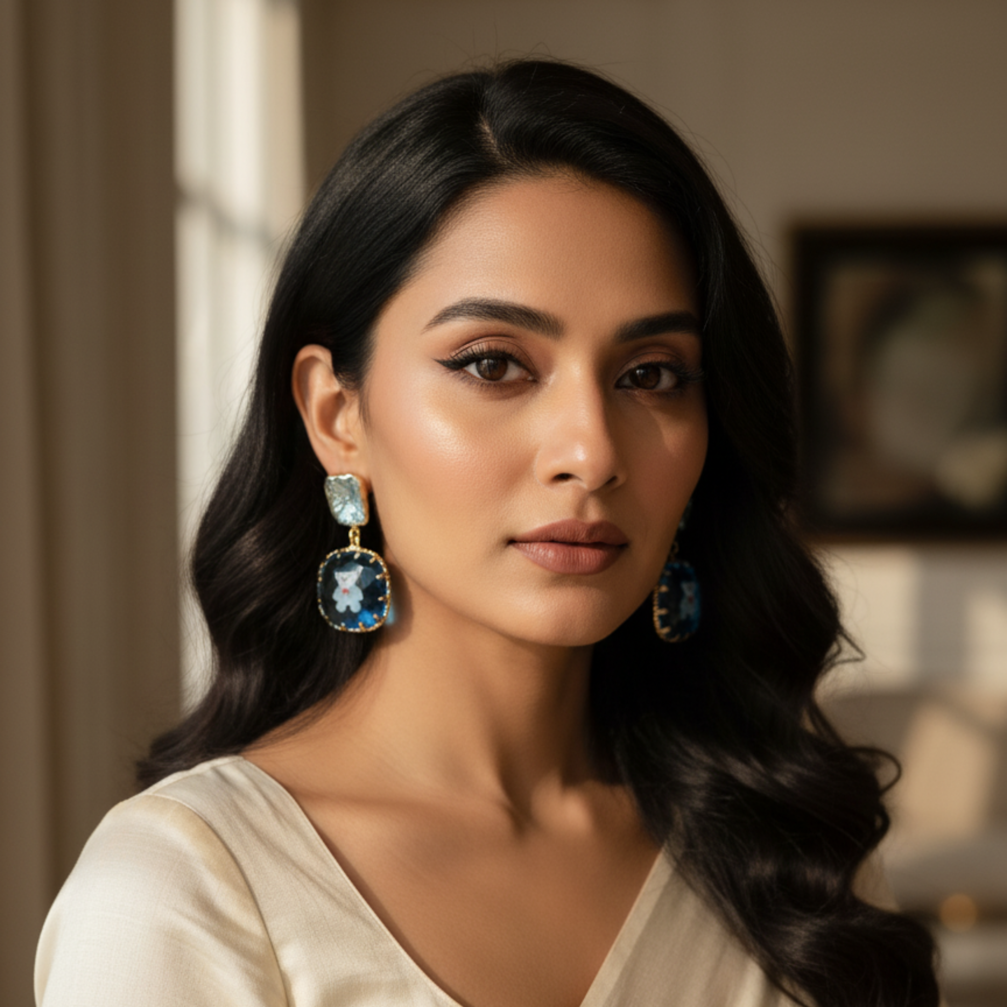 Blue Teddy Charm Earrings