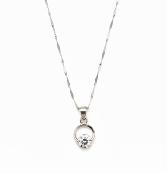 Solitaire Cubic Zirconia Pendant With Chain