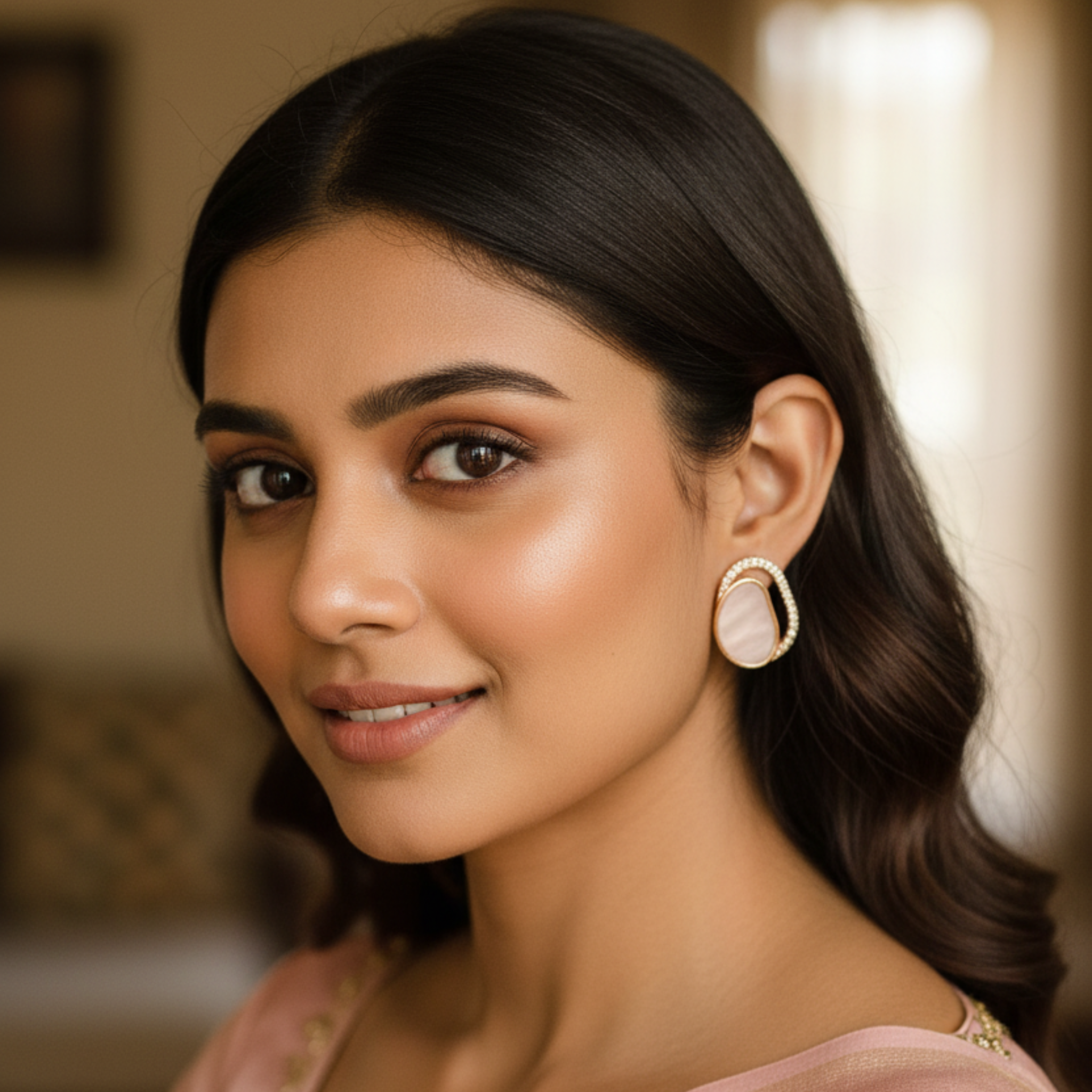 Blush Aura Rose Quartz Stud Earrings